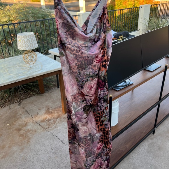 Halter Satin Rose/Cheetah Maxi Dress - Picture 3 of 3